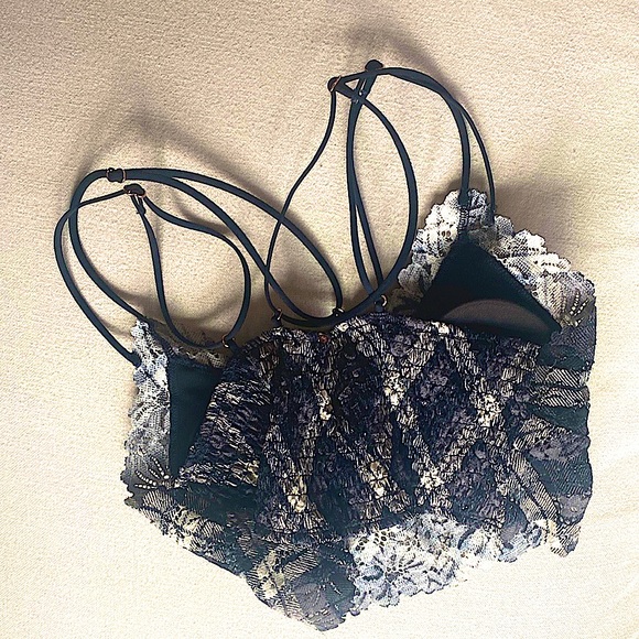 Rouched lace black and white plaid bralette - Picture 2 of 2